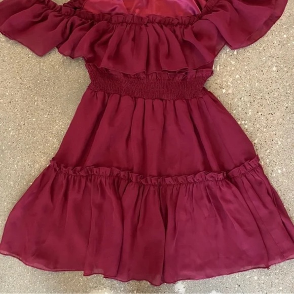 Two Sisters The Label Halter Burgundy Chiffon Off the Shoulder Dress - Size 6 - Picture 8 of 10